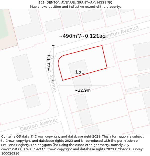 151, DENTON AVENUE, GRANTHAM, NG31 7JQ: Plot and title map