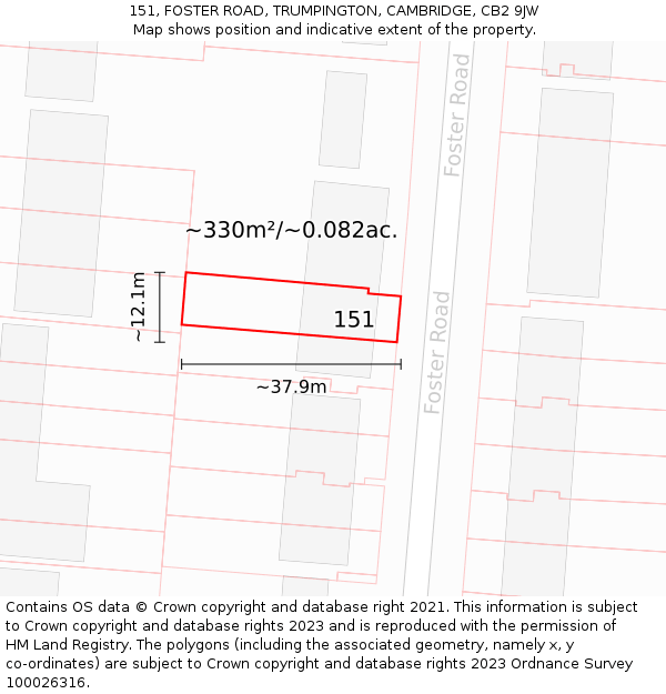 151, FOSTER ROAD, TRUMPINGTON, CAMBRIDGE, CB2 9JW: Plot and title map