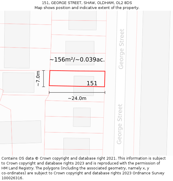 151, GEORGE STREET, SHAW, OLDHAM, OL2 8DS: Plot and title map