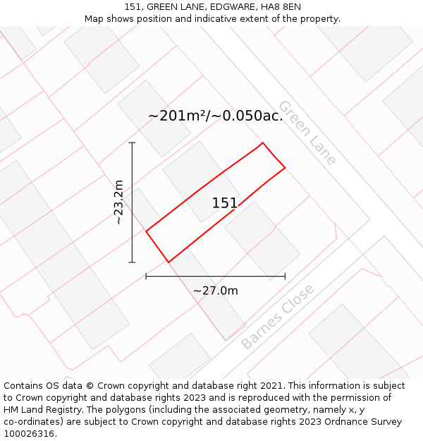 151, GREEN LANE, EDGWARE, HA8 8EN: Plot and title map