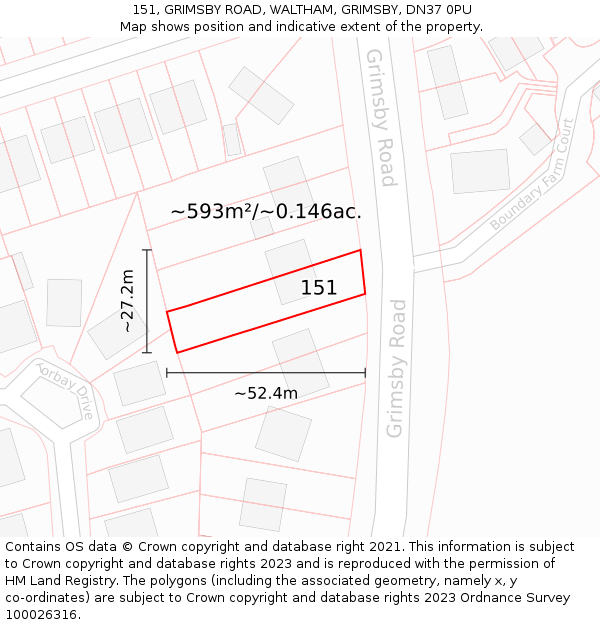 151, GRIMSBY ROAD, WALTHAM, GRIMSBY, DN37 0PU: Plot and title map