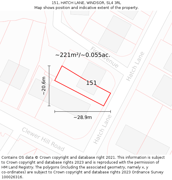 151, HATCH LANE, WINDSOR, SL4 3RL: Plot and title map