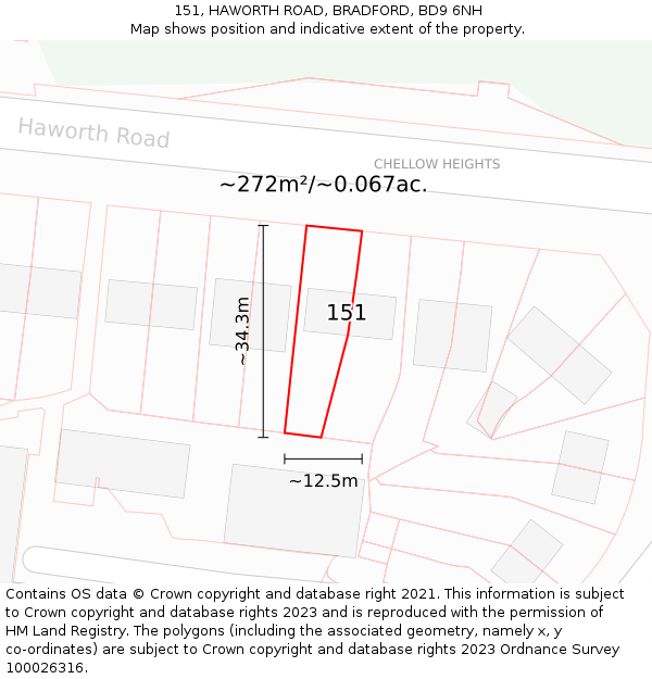 151, HAWORTH ROAD, BRADFORD, BD9 6NH: Plot and title map