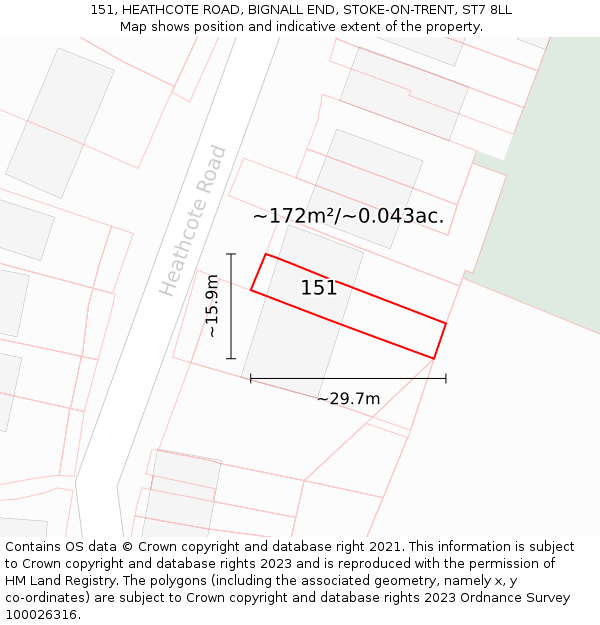 151, HEATHCOTE ROAD, BIGNALL END, STOKE-ON-TRENT, ST7 8LL: Plot and title map