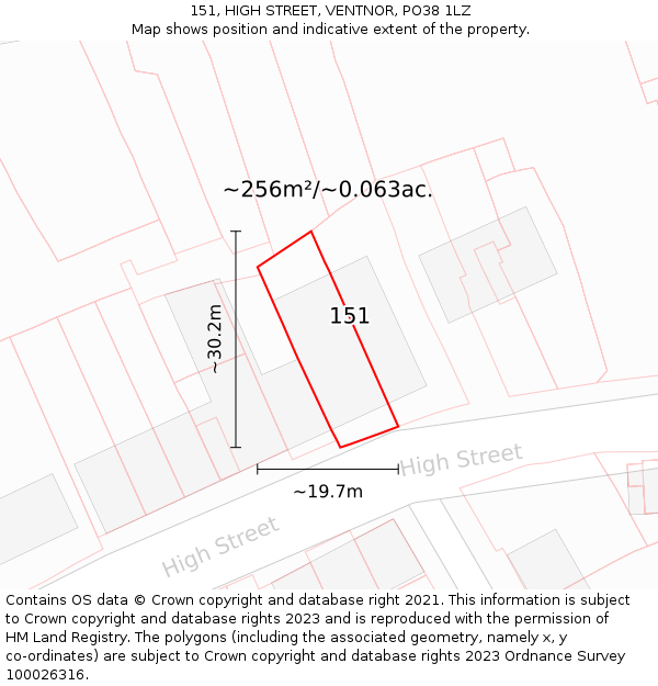 151, HIGH STREET, VENTNOR, PO38 1LZ: Plot and title map