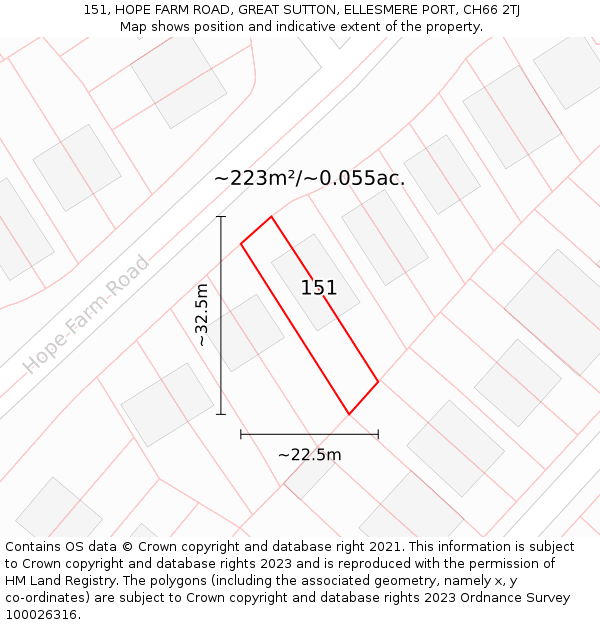151, HOPE FARM ROAD, GREAT SUTTON, ELLESMERE PORT, CH66 2TJ: Plot and title map