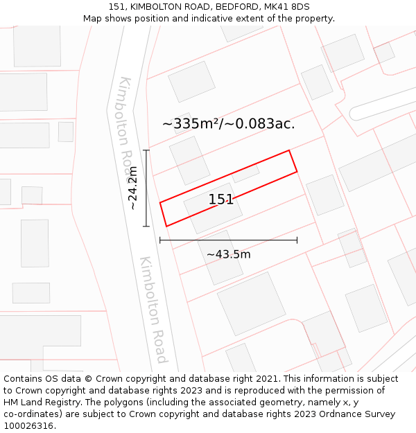 151, KIMBOLTON ROAD, BEDFORD, MK41 8DS: Plot and title map