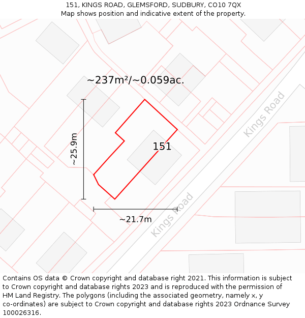 151, KINGS ROAD, GLEMSFORD, SUDBURY, CO10 7QX: Plot and title map