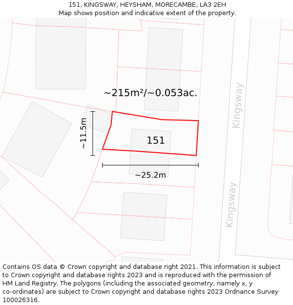 151, KINGSWAY, HEYSHAM, MORECAMBE, LA3 2EH: Plot and title map