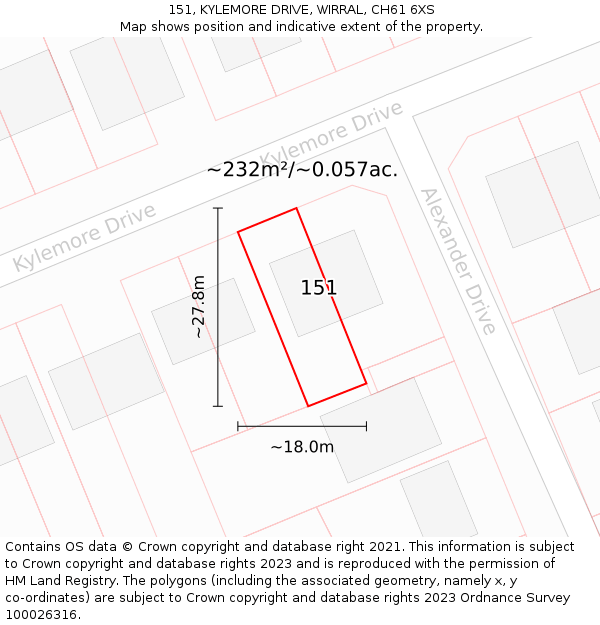 151, KYLEMORE DRIVE, WIRRAL, CH61 6XS: Plot and title map