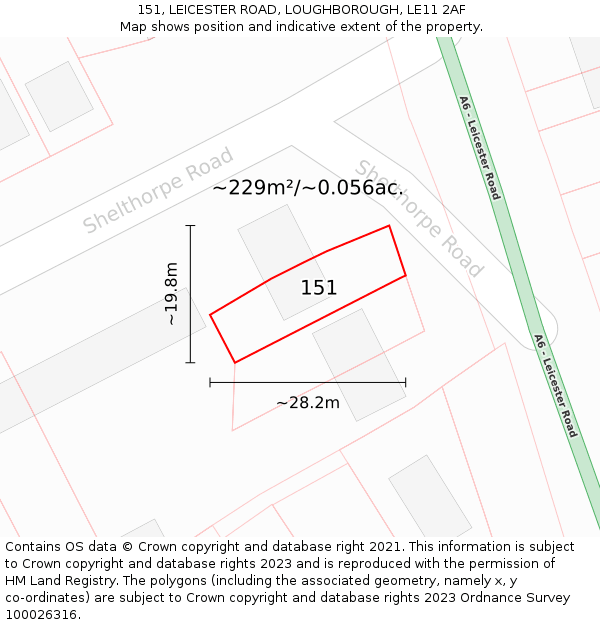 151, LEICESTER ROAD, LOUGHBOROUGH, LE11 2AF: Plot and title map