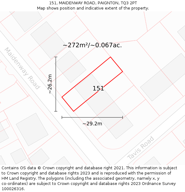 151, MAIDENWAY ROAD, PAIGNTON, TQ3 2PT: Plot and title map