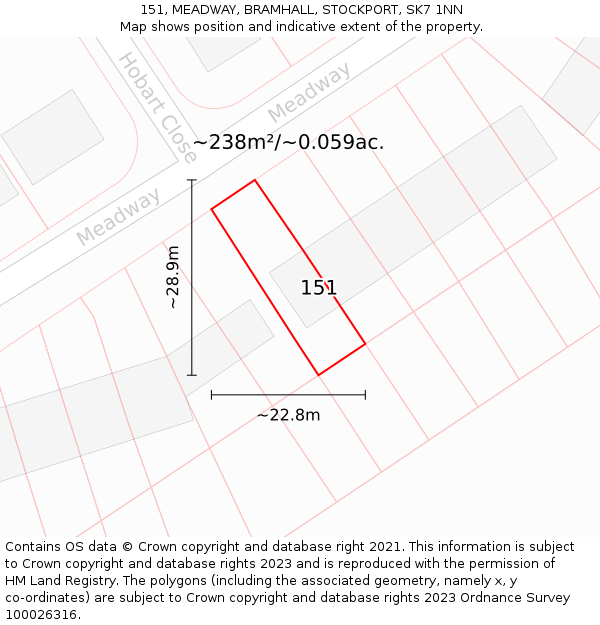 151, MEADWAY, BRAMHALL, STOCKPORT, SK7 1NN: Plot and title map