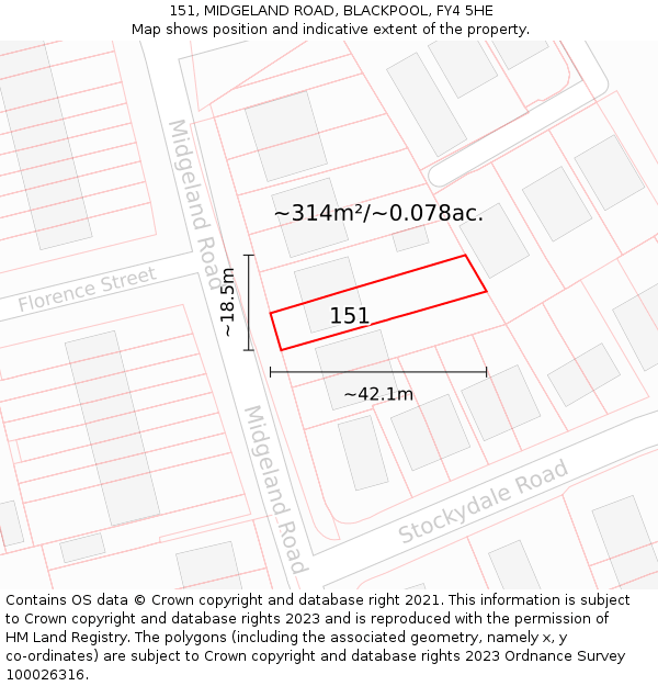 151, MIDGELAND ROAD, BLACKPOOL, FY4 5HE: Plot and title map