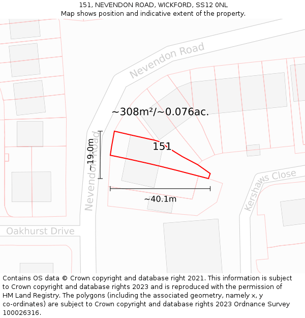 151, NEVENDON ROAD, WICKFORD, SS12 0NL: Plot and title map