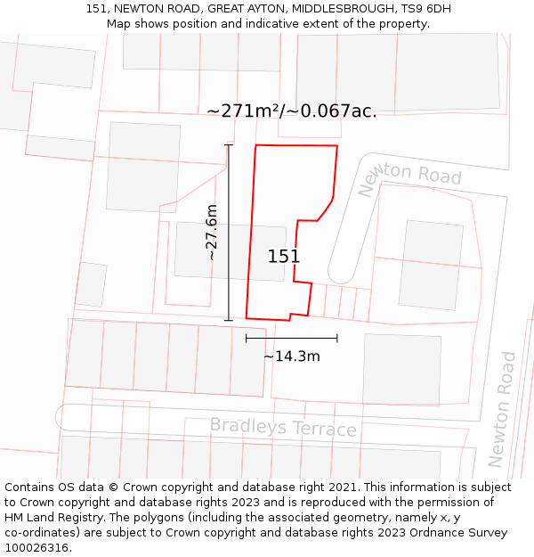 151, NEWTON ROAD, GREAT AYTON, MIDDLESBROUGH, TS9 6DH: Plot and title map