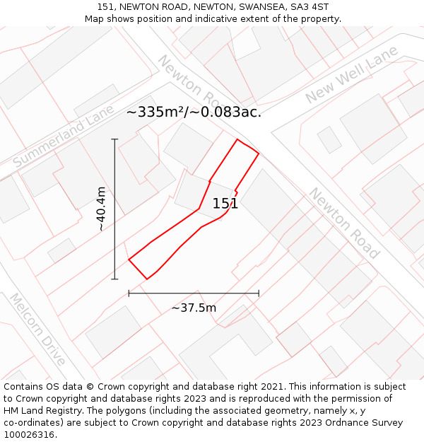 151, NEWTON ROAD, NEWTON, SWANSEA, SA3 4ST: Plot and title map