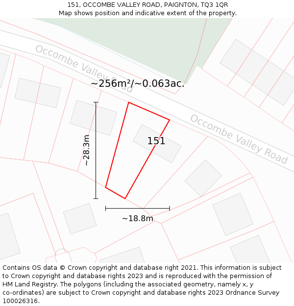 151, OCCOMBE VALLEY ROAD, PAIGNTON, TQ3 1QR: Plot and title map