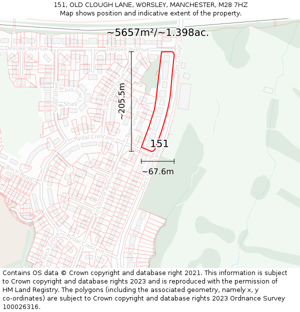 151, OLD CLOUGH LANE, WORSLEY, MANCHESTER, M28 7HZ: Plot and title map