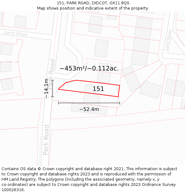 151, PARK ROAD, DIDCOT, OX11 8QS: Plot and title map