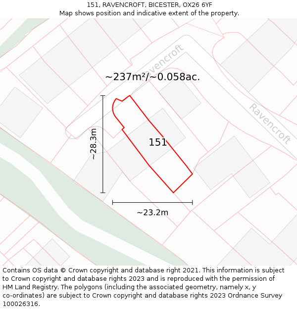 151, RAVENCROFT, BICESTER, OX26 6YF: Plot and title map