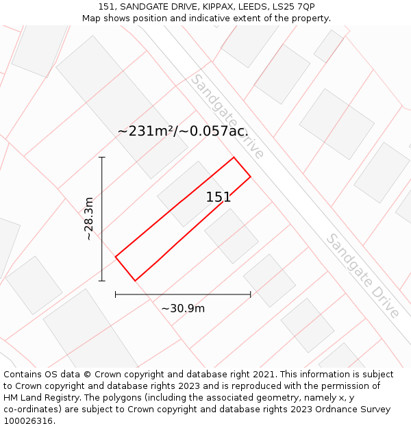 151, SANDGATE DRIVE, KIPPAX, LEEDS, LS25 7QP: Plot and title map