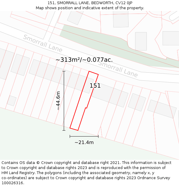 151, SMORRALL LANE, BEDWORTH, CV12 0JP: Plot and title map