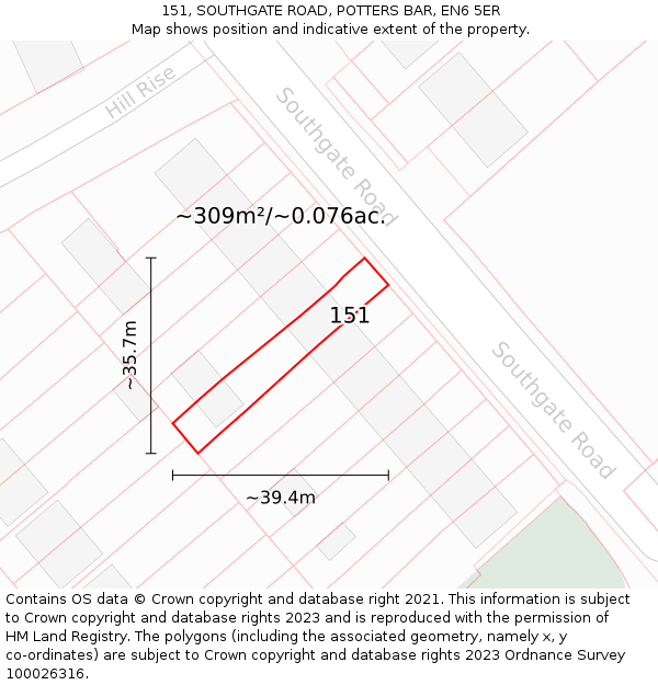 151, SOUTHGATE ROAD, POTTERS BAR, EN6 5ER: Plot and title map