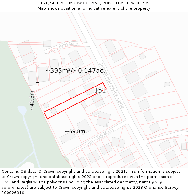 151, SPITTAL HARDWICK LANE, PONTEFRACT, WF8 1SA: Plot and title map