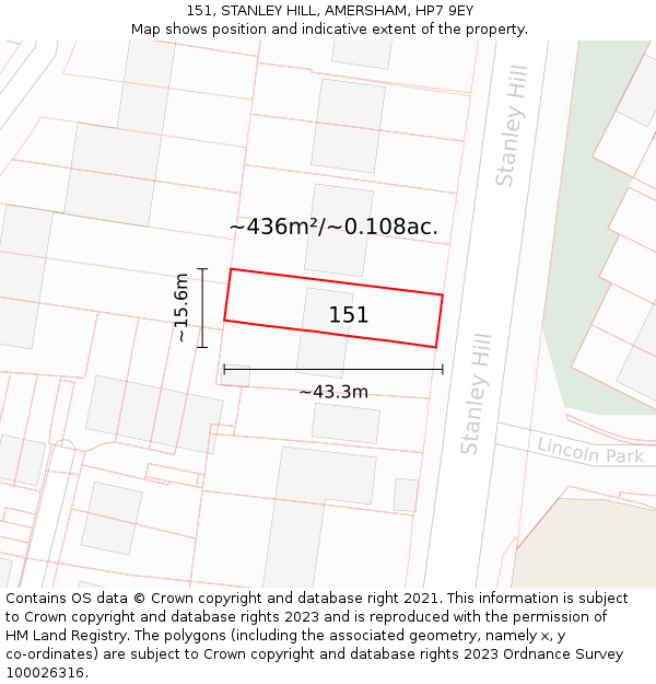 151, STANLEY HILL, AMERSHAM, HP7 9EY: Plot and title map