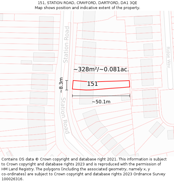 151, STATION ROAD, CRAYFORD, DARTFORD, DA1 3QE: Plot and title map