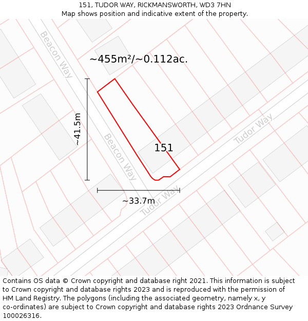 151, TUDOR WAY, RICKMANSWORTH, WD3 7HN: Plot and title map