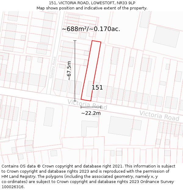 151, VICTORIA ROAD, LOWESTOFT, NR33 9LP: Plot and title map