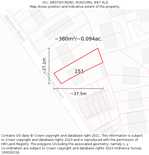 151, WESTON ROAD, RUNCORN, WA7 4LQ: Plot and title map