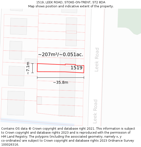 1519, LEEK ROAD, STOKE-ON-TRENT, ST2 8DA: Plot and title map