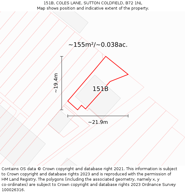 151B, COLES LANE, SUTTON COLDFIELD, B72 1NL: Plot and title map