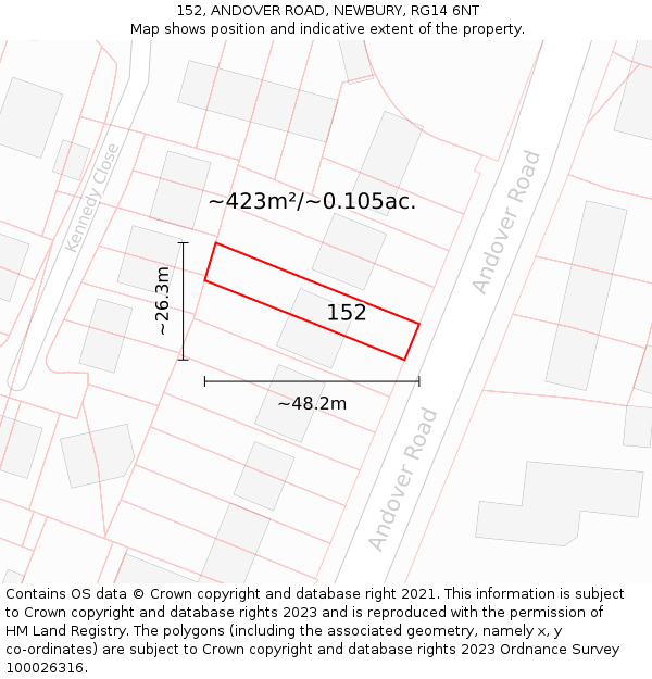 152, ANDOVER ROAD, NEWBURY, RG14 6NT: Plot and title map