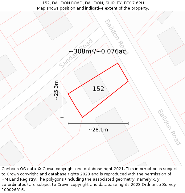 152, BAILDON ROAD, BAILDON, SHIPLEY, BD17 6PU: Plot and title map