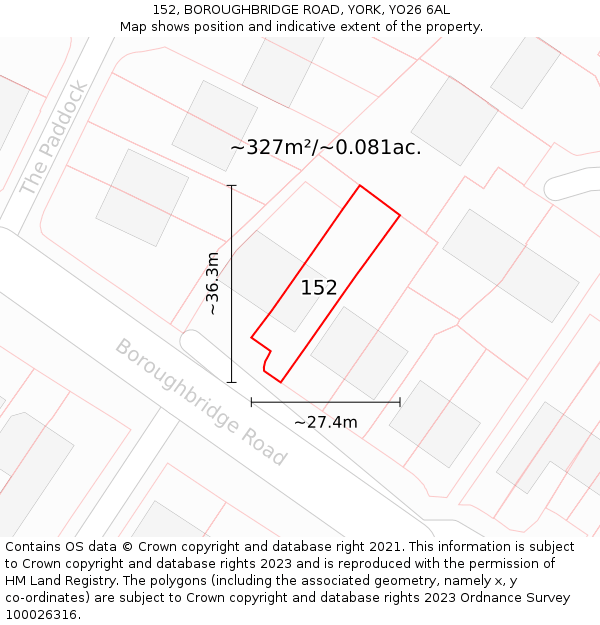 152, BOROUGHBRIDGE ROAD, YORK, YO26 6AL: Plot and title map