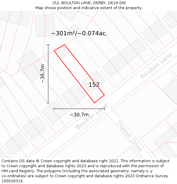 152, BOULTON LANE, DERBY, DE24 0AY: Plot and title map