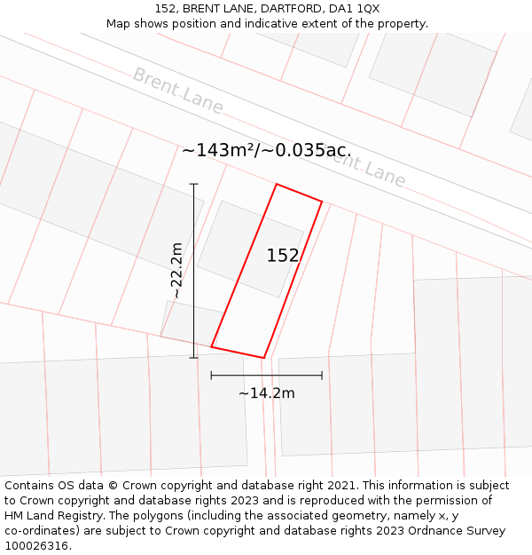 152, BRENT LANE, DARTFORD, DA1 1QX: Plot and title map