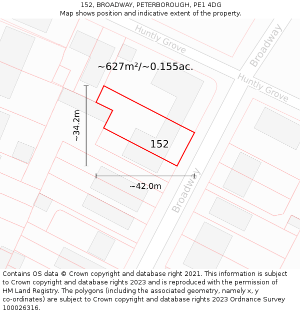 152, BROADWAY, PETERBOROUGH, PE1 4DG: Plot and title map