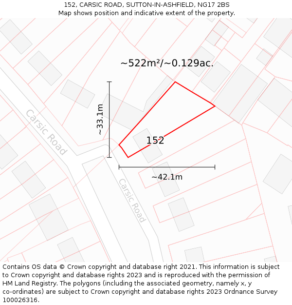 152, CARSIC ROAD, SUTTON-IN-ASHFIELD, NG17 2BS: Plot and title map