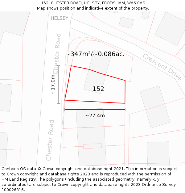 152, CHESTER ROAD, HELSBY, FRODSHAM, WA6 0AS: Plot and title map