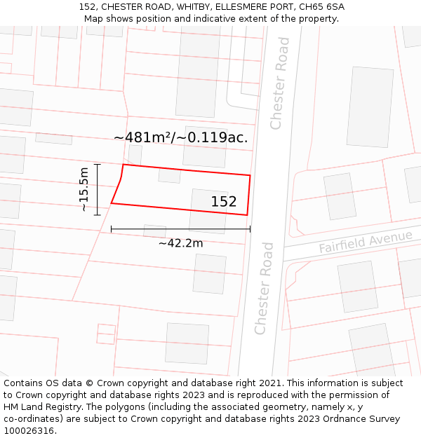 152, CHESTER ROAD, WHITBY, ELLESMERE PORT, CH65 6SA: Plot and title map