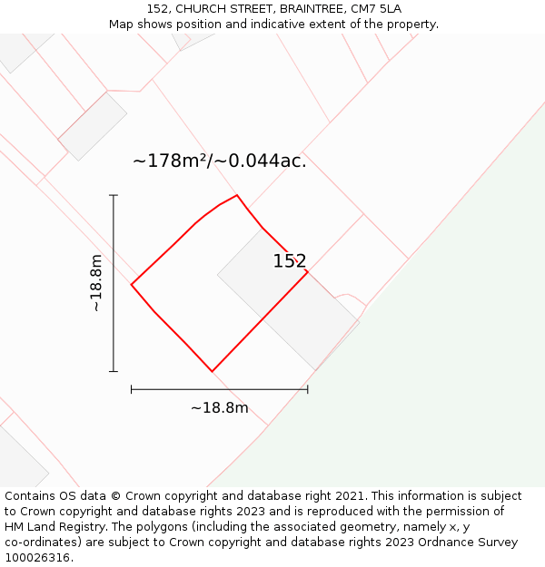 152, CHURCH STREET, BRAINTREE, CM7 5LA: Plot and title map