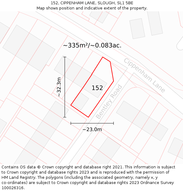 152, CIPPENHAM LANE, SLOUGH, SL1 5BE: Plot and title map