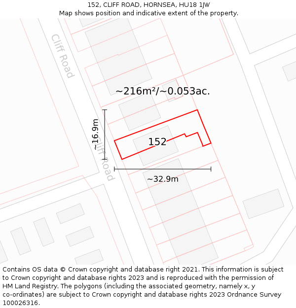 152, CLIFF ROAD, HORNSEA, HU18 1JW: Plot and title map