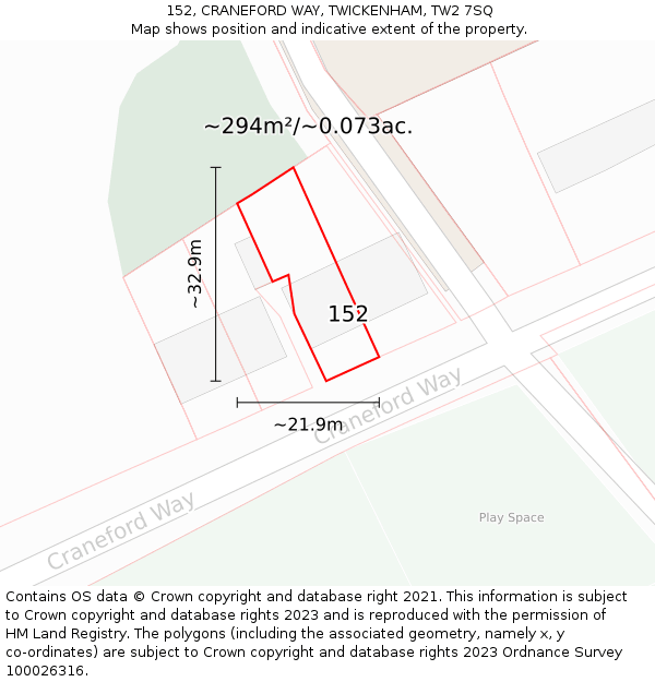 152, CRANEFORD WAY, TWICKENHAM, TW2 7SQ: Plot and title map