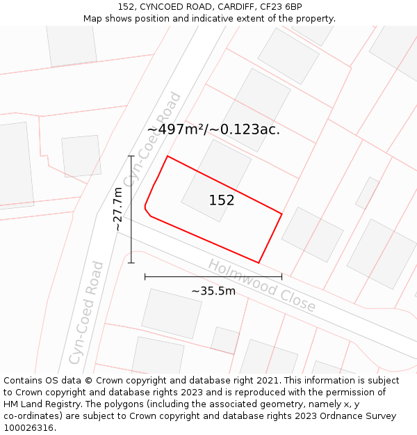 152, CYNCOED ROAD, CARDIFF, CF23 6BP: Plot and title map